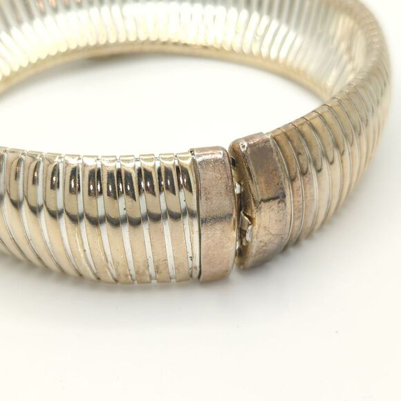 Vintage warm silver-tone Cleopatra collar necklace - Marbled Blue Cabochon - Picture 3 of 4